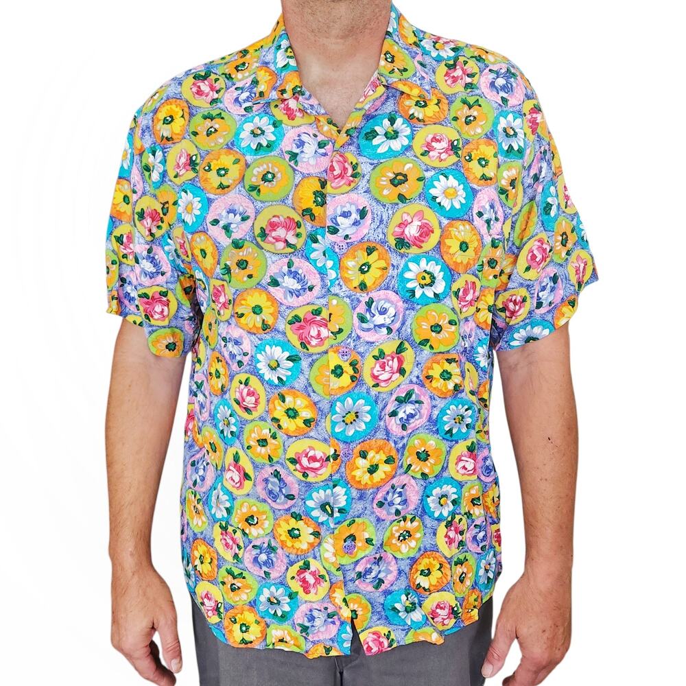 vintage JAMS WORLD tropical floral print button down classic Hawaiian shirt Sz L